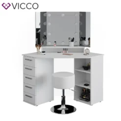 Vicco Eckschminktisch + LED + Hocker Sofia Weiß 128,4x 42,3x50,8cm Holzwerkstoff -VIDAXL || HOMCOM Verkäufe e2a301f6d9dd362204395e1aa35ede93