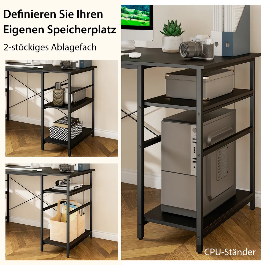 COSTWAY Schreibtisch L-Form, Reversibler Eckschreibtisch Mit 4 Ablagen, Ecktisch Mit 3 Kabellöchern, Gaming Computertisch Bürotisch Für Home Office, 151 X 151 X 75 Cm (Schwarz) 4 COSTWAY Schreibtisch L-Form, Reversibler Eckschreibtisch Mit 4 Ablagen, Ecktisch Mit 3 Kabellöchern, Gaming Computertisch Bürotisch Für Home Office, 151 X 151 X 75 Cm (Schwarz) – Bild 4
