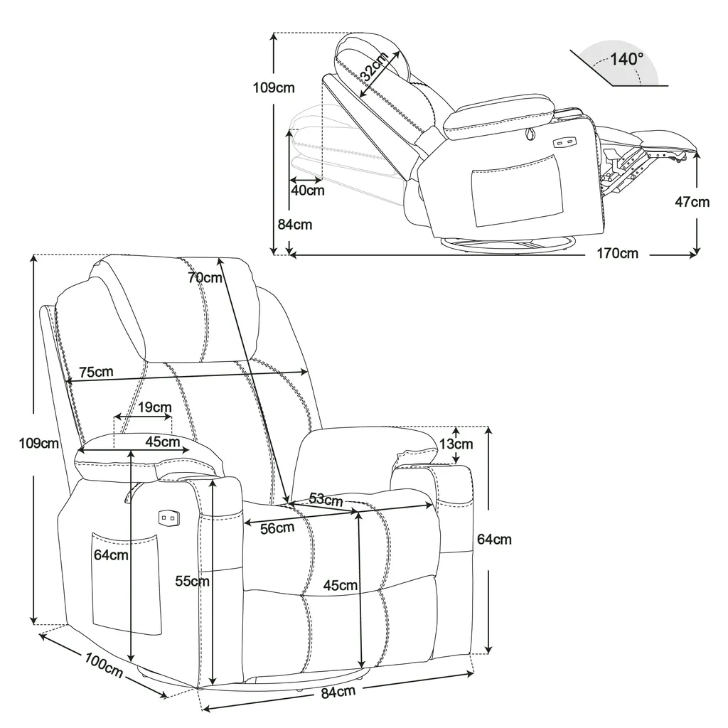 MCombo Elektrisch Relaxsessel Massagesessel 240° Dreh+ Schaukel + Vibration 7070DE 14 MCombo Elektrisch Relaxsessel Massagesessel 240° Dreh+ Schaukel + Vibration 7070DE – Bild 14