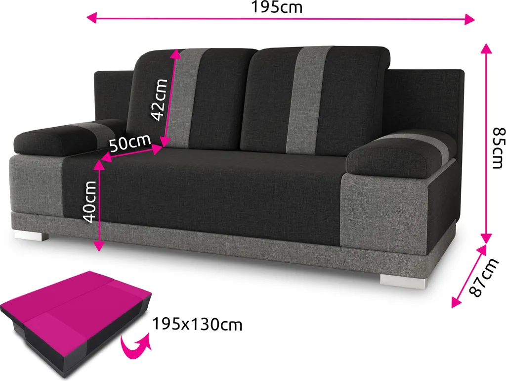 Sofa Mit Schlaffunktion Imola - Schlafsofa Mit Bettkasten, Couch, Bettsofa, Polstersofa, Klappsofa, Sofagarnitur (Grau (Sawana 05 + Sawana 21)) 4 Sofa Mit Schlaffunktion Imola - Schlafsofa Mit Bettkasten, Couch, Bettsofa, Polstersofa, Klappsofa, Sofagarnitur (Grau (Sawana 05 + Sawana 21)) – Bild 4