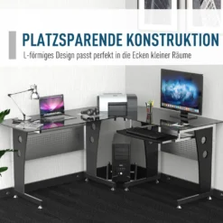 HOMCOM Computertisch Eckschreibtisch Schreibtisch Bürotisch PC Tisch Mit Schwarzem Sicherheitsglas L-förmig 164x139x75 Cm -VIDAXL || HOMCOM Verkäufe e6a9cf4d280d780680935b8f66bc4ecb