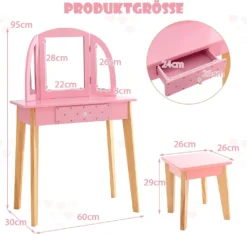 COSTWAY 2-in-1-Schminktischset Für Kinder, Kinderschminktisch Mit Hocker Aus Holz Für Kinder Mit Dreifach Klappbarem Spiegel & Schublade, Make-up Tischset Für Mädchen Von 3-7 Jahren (Rosa) -VIDAXL || HOMCOM Verkäufe e7726e16d2d112d77c8cd24152c7a84f