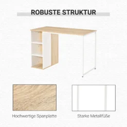 HOMCOM Schreibtisch Bücherregal Computertisch Bürotisch Mit Regale Arbeitstisch PC Laptop Tisch Großer Stauraum Spanplatte Metall Eiche+Weiß 115x 55x75 Cm -VIDAXL || HOMCOM Verkäufe e834459559cc1fc5c9a97ae59c80b354