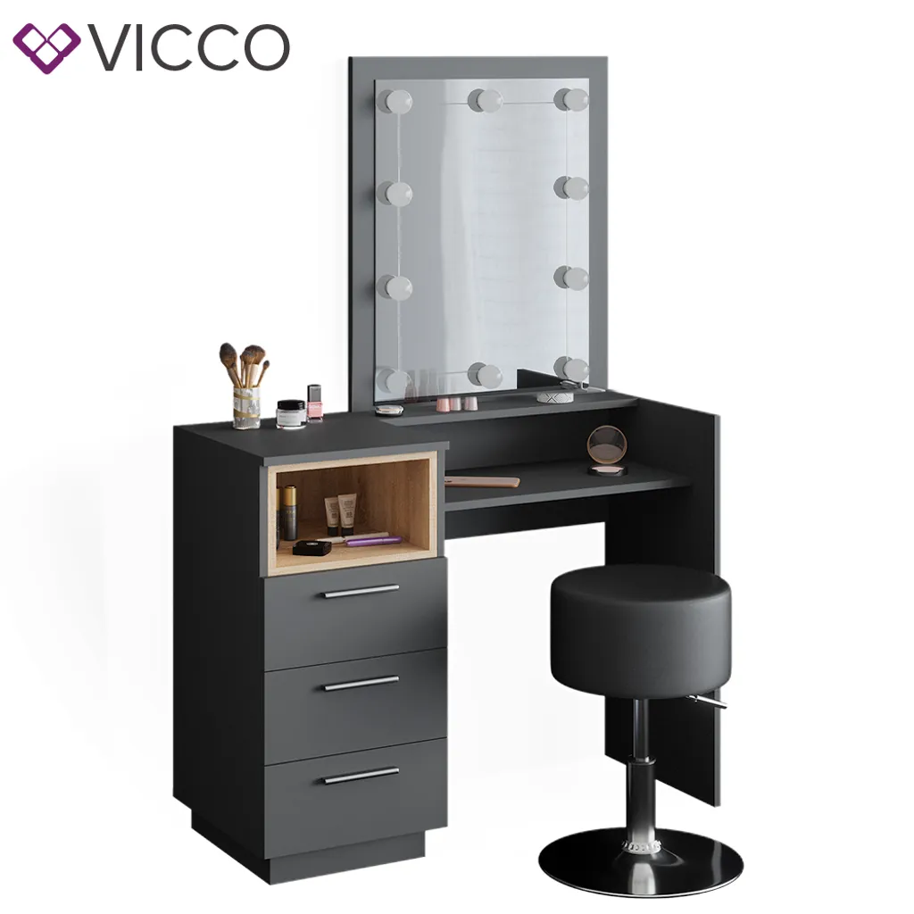 Vicco Schminktisch Frisiertisch Frisierkommode Beatrice Anthrazit LED Hocker Set 7 Vicco Schminktisch Frisiertisch Frisierkommode Beatrice Anthrazit LED Hocker Set – Bild 7