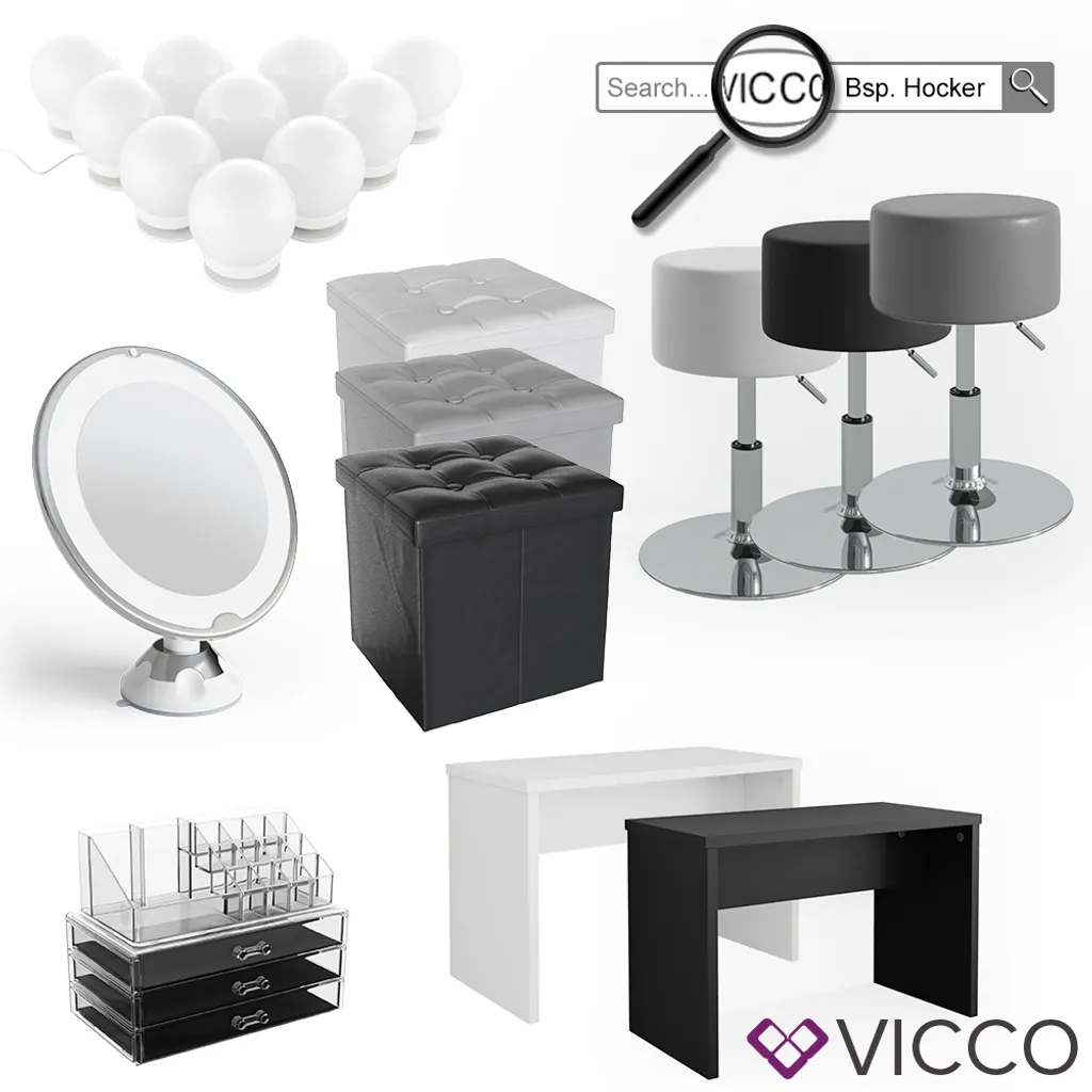 Vicco Schminktisch Zoe Frisiertisch Frisierkommode Spiegel Weiß Hochglanz Inklusive Hocker Und LED-Lichterkette 4 Vicco Schminktisch Zoe Frisiertisch Frisierkommode Spiegel Weiß Hochglanz Inklusive Hocker Und LED-Lichterkette – Bild 4