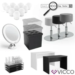 Vicco Schminktisch Lilli Frisiertisch Kommode Frisierkommode Spiegel Weiß Inklusive Hocker Und LED-Lichterkette -VIDAXL || HOMCOM Verkäufe eb64527d75700b47f64e66ea80be6c7d 9
