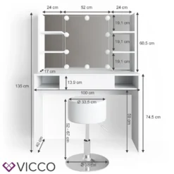 VICCO LED Schminktisch DAENERYS Weiß Frisiertisch Frisierkommode Spiegel Hocker -VIDAXL || HOMCOM Verkäufe ec5f211b05b17e21eca6a8dcd94f86ab