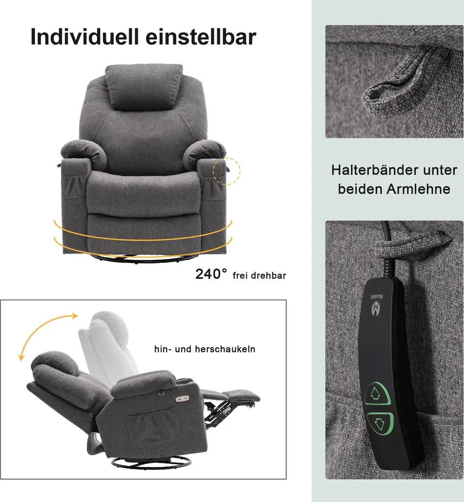 MCombo Elektrisch Relaxsessel Massagesessel 240° Dreh+ Schaukel + Vibration 7070DE 7 MCombo Elektrisch Relaxsessel Massagesessel 240° Dreh+ Schaukel + Vibration 7070DE – Bild 7