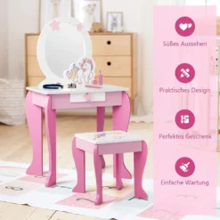 COSTWAY Kinder Schminktisch Mit Hocker, Prinzessin Frisiertisch Mit Schublade Und Abnehmbarer Spiegel, Frisierkommode Rosa, Schminkkommode Für Mädchen Von 3-7 Jahren (Pink) -VIDAXL || HOMCOM Verkäufe ec7dfe27b607643e71c7ef81f5bcd03e