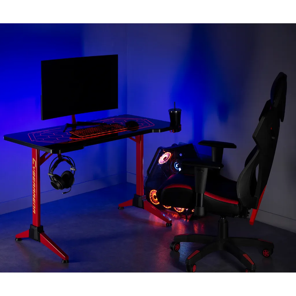 Gaming Tisch Schreibtisch Mit Großer Oberflächemit Verstellbarer RGB-LED-Hintergrundbeleuchtung Getränkehalter Kopfhörerhalter 120cm Computertisch Spieltisch 6 Gaming Tisch Schreibtisch Mit Großer Oberflächemit Verstellbarer RGB-LED-Hintergrundbeleuchtung Getränkehalter Kopfhörerhalter 120cm Computertisch Spieltisch – Bild 6