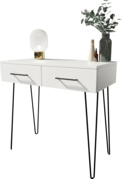 MATKAM Schminktisch Glamour, Mit 2 Schubladen, B100 X H76 X T37 Cm, Stellfüße Aus Metall (Weiß-Schwarz) -VIDAXL || HOMCOM Verkäufe ee550684c2c8ae007857e2d324fec900