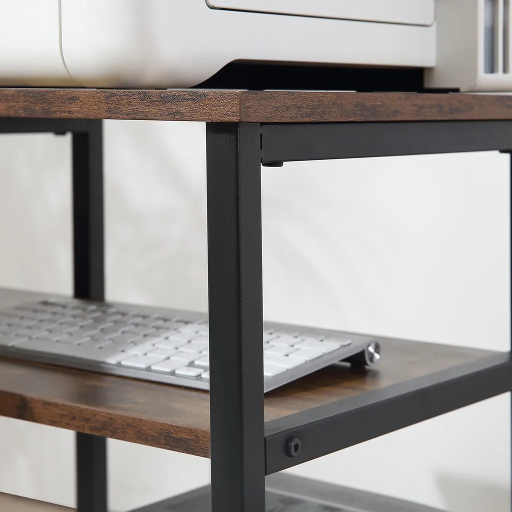 HOMCOM Eckschreibtisch Winkelschreibtisch PC-Tisch Computertisch Bürotisch Regal Schublade L-Form Spanplatte Metall Rustikales Braun 135 X 90 X 79 Cm 9 HOMCOM Eckschreibtisch Winkelschreibtisch PC-Tisch Computertisch Bürotisch Regal Schublade L-Form Spanplatte Metall Rustikales Braun 135 X 90 X 79 Cm – Bild 9