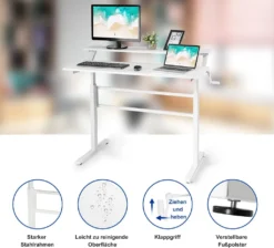COSTWAY Schreibtisch Höhenverstellbar, Sitz-Steh-Schreibtisch Mit Handkurbel, Monitor & Regal, Computertisch Ergonomisch, 120x60x88-126cm Weiß -VIDAXL || HOMCOM Verkäufe eff8a00381ee19899c61c37dd3a49bcd