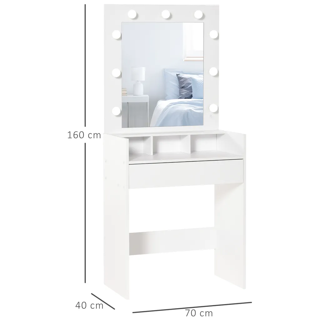 HOMCOM Schminktisch Kosmetiktisch Mit LED Spiegel Schublade 3 Ablagefächern Weiß 70 X 40 X 160 Cm 6 HOMCOM Schminktisch Kosmetiktisch Mit LED Spiegel Schublade 3 Ablagefächern Weiß 70 X 40 X 160 Cm – Bild 6