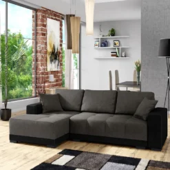 Mirjan24 Ecksofa Dallas, Elegante Eckcouch Mit Bettkasten Und Schlaffunktion, Polstersofa, Polstergarnitur, Wohnlandschaft (Seite: Links, Alova 04 + Alova 36)