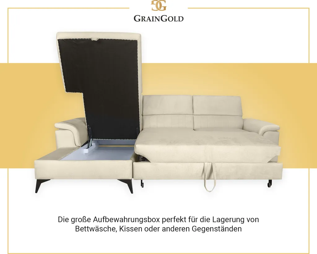 GRAINGOLD Ecksofa Dubai - Eckcouch In L-form Mit Schlaffunktion Und Bettkasten - Ottomane Rechts Freistehend - Beige 6 GRAINGOLD Ecksofa Dubai - Eckcouch In L-form Mit Schlaffunktion Und Bettkasten - Ottomane Rechts Freistehend - Beige – Bild 6