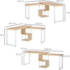 HOMCOM Eckschreibtisch Küchentisch L-Formen Schreibtisch Mit Ablagen Winkelschreibtisch PC-Tisch Computertisch Bürotisch360° Drehbar MDF Eisen Weiß+Eiche 220 X 55 X 76 Cm -VIDAXL || HOMCOM Verkäufe f562a9cdcfe3324e97481332408b15fc
