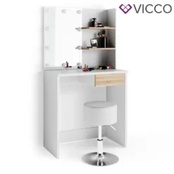 VICCO LED Schminktisch DEKOS Frisiertisch Kommode Kosmetik Weiß Eiche Hocker -VIDAXL || HOMCOM Verkäufe f58c732bd777af2839d038956e4a7467