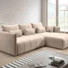 FURNIX Yalta Eckcouch L-Form Couch Sofa Schlafsofa Mit Schlaffunktion Bettkasten Und Kissen Modern Beige MH 02