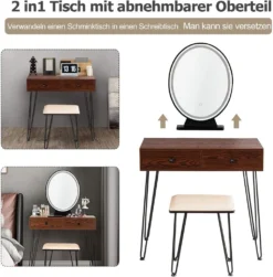 COSTWAY Schminktisch Mit Hocker & 3 Farben LED Touchscreen & Schubladen Kosmetiktisch Frisiertisch Walnut -VIDAXL || HOMCOM Verkäufe f5bfa064b73e3476ac9946502d2e8c67