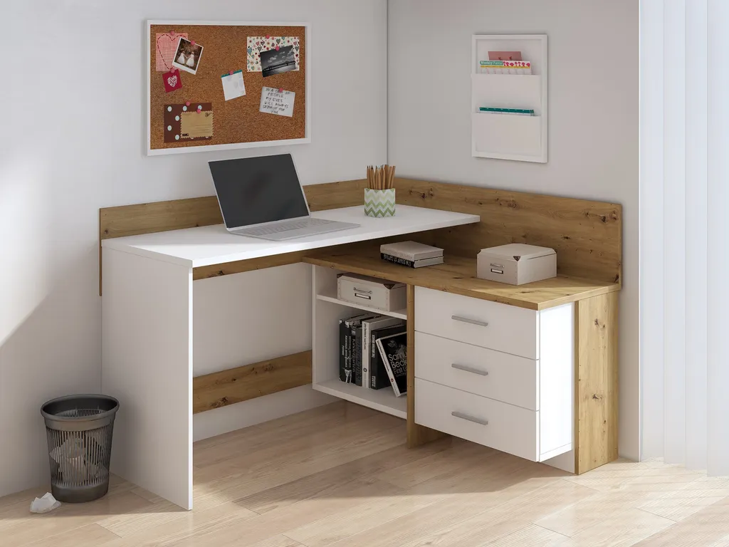 Domando Schreibtisch Maiori Modern Für Büro Breite 130cm, Zwei Arbeitsflächen In Kontrastfarben In Artisan Eiche Und Weiß Matt 2 Domando Schreibtisch Maiori Modern Für Büro Breite 130cm, Zwei Arbeitsflächen In Kontrastfarben In Artisan Eiche Und Weiß Matt – Bild 2
