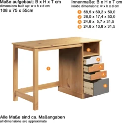 Inter-Furn Schreibtisch Mestre Kiefer Massiv Honigfarben/Weiß/Grau 108 X 75 X 55 Cm -VIDAXL || HOMCOM Verkäufe f7520ae9e56d93869532998d7e300dd5