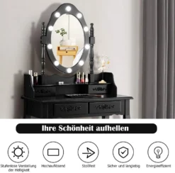 COSTWAY Schminktisch Mit Hocker, 360° Drehbarem Spiegel Und 10 Dimmbaren LED-Birnen, Frisiertisch Aus Tisch Und Abnehmbarer Oberteil, Kosmetiktisch Mit 4 Schubladen, 75 X 40 X 146 Cm (Schwarz) -VIDAXL || HOMCOM Verkäufe f77dbc93c47eace03c7206d19291048c