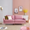 Modern Samt Stoff Sofa 180cm - Rosa, Modern Velvet Fabric Sofa Mit 2 Dekorative Kissen
