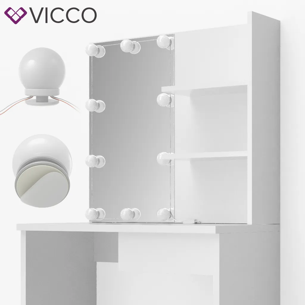 Vicco Schminktisch Dekos Kosmetiktisch Frisierkommode Frisiertisch Spiegel Weiß Inklusive LED-Lichterkette 7 Vicco Schminktisch Dekos Kosmetiktisch Frisierkommode Frisiertisch Spiegel Weiß Inklusive LED-Lichterkette – Bild 7
