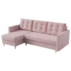 Selsey Ecksofa PLAUTON - Eckcouch In Rosa Mit Bezug Aus Weichem Plüschstoff, Schlaffunktion, Bettkasten Und Losen Kissen, Gesteppt, 224 Cm Breit