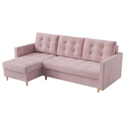 Selsey Ecksofa PLAUTON - Eckcouch In Rosa Mit Bezug Aus Weichem Plüschstoff, Schlaffunktion, Bettkasten Und Losen Kissen, Gesteppt, 224 Cm Breit