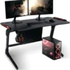 ELITE Gaming-Tisch Rocksolid Gamer-Schreibtisch Computertisch Carbon-Optik + LED (Schwarz)