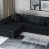 FURNIX Schlaf-Ecksofa SOTTERIA Polstercouch L-Form Kissen SA14 Schwarz