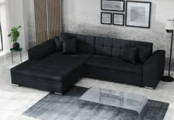 FURNIX Schlaf-Ecksofa SOTTERIA Polstercouch L-Form Kissen SA14 Schwarz