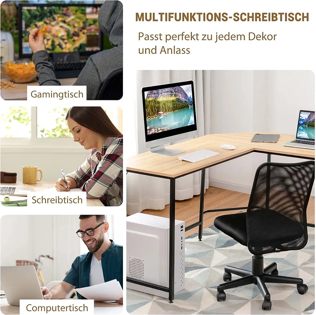 COSTWAY L-förmiger Schreibtisch, Eckschreibtisch 137x137x75,5cm, Computertisch Bürotisch Mit 2 Ablageflächen & Fußstütze, Arbeitstisch Platzsparend Natur 5 COSTWAY L-förmiger Schreibtisch, Eckschreibtisch 137x137x75,5cm, Computertisch Bürotisch Mit 2 Ablageflächen & Fußstütze, Arbeitstisch Platzsparend Natur – Bild 5