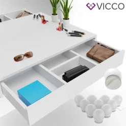 Vicco Schminktisch Alessia Frisiertisch Kommode Frisierkommode Spiegel Weiß Inklusive LED-Lichterkette -VIDAXL || HOMCOM Verkäufe ff6da7cfd01b6c5b400662a43dd62258