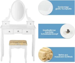 COSTWAY Schminktisch Set, Frisiertisch Mit 360° Spiegel Und Hocker, Schminkkommde Mit 5 Schubladen, Kosmetiktisch Gepolsterter Schminkhocker Make Up Tisch , Weiß -VIDAXL || HOMCOM Verkäufe fffe6d168d3551f64f28b73c6b11c5ef